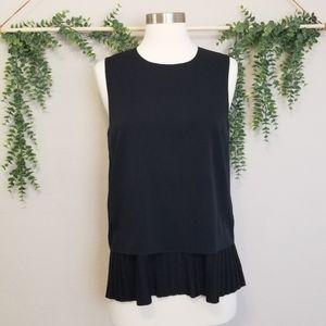 Theory Black Silk Pleated Hem Blouse Small